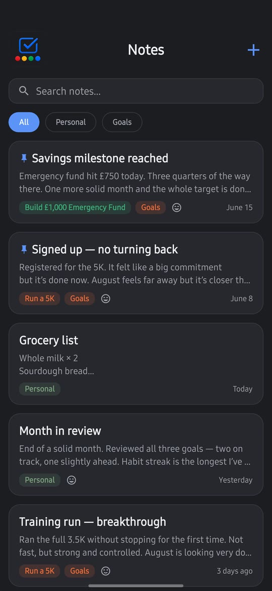 The notes section