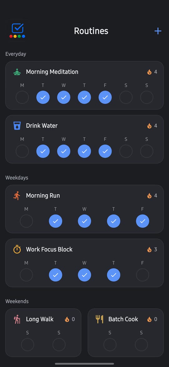 Recurring routines with completion tracking